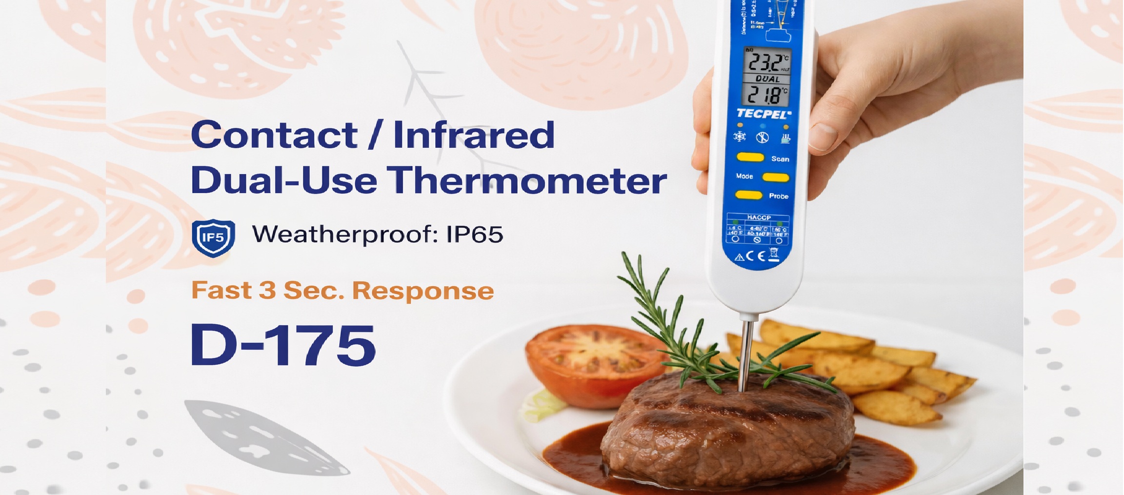 Contact / Infrared Dual-purpose Thermometer IP65, Fast Response 3 Seconds
